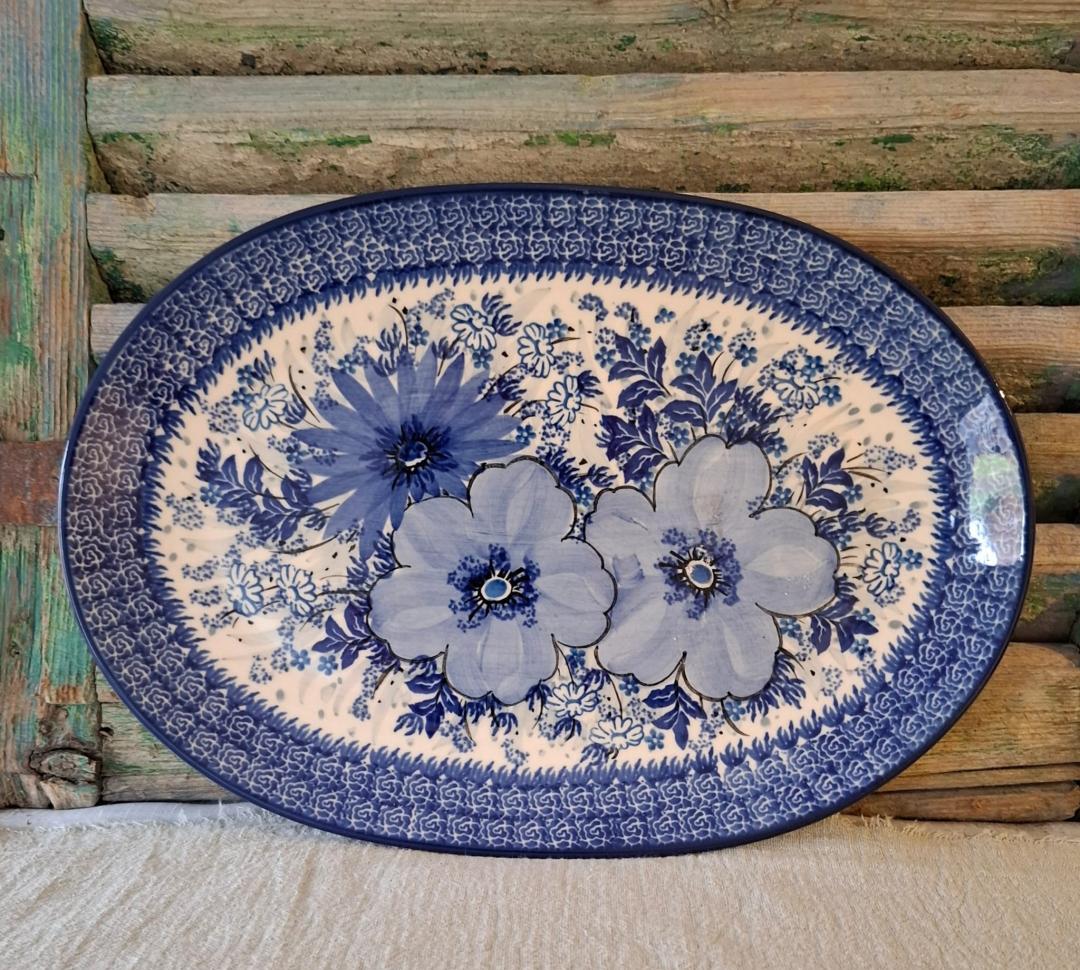 CA G68-U5177x Bunzlau Ovale Schotel L 31.5cm Unikat by Maria Starzyk