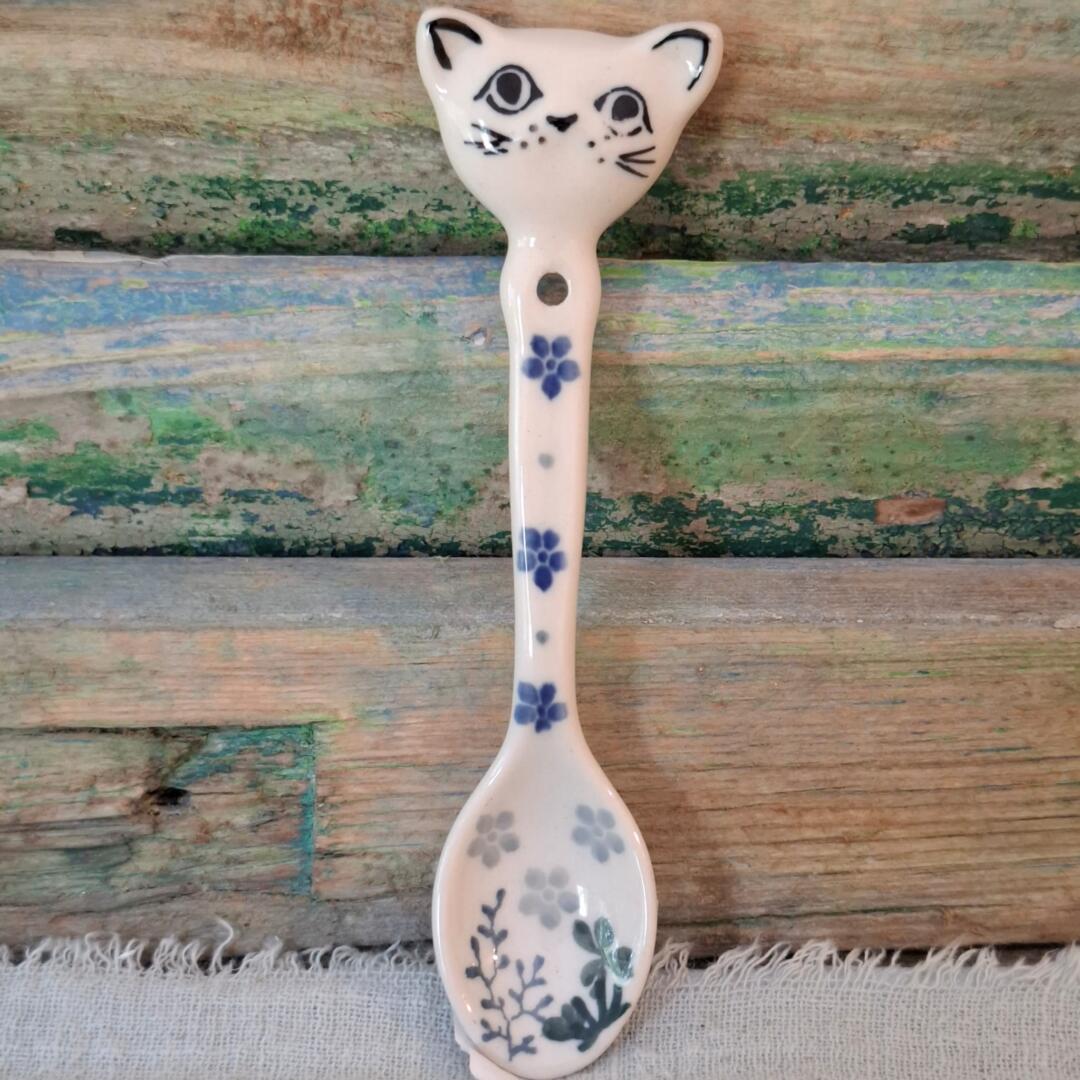 H19 Bunzlau Theelepel Kat Decor Konijn