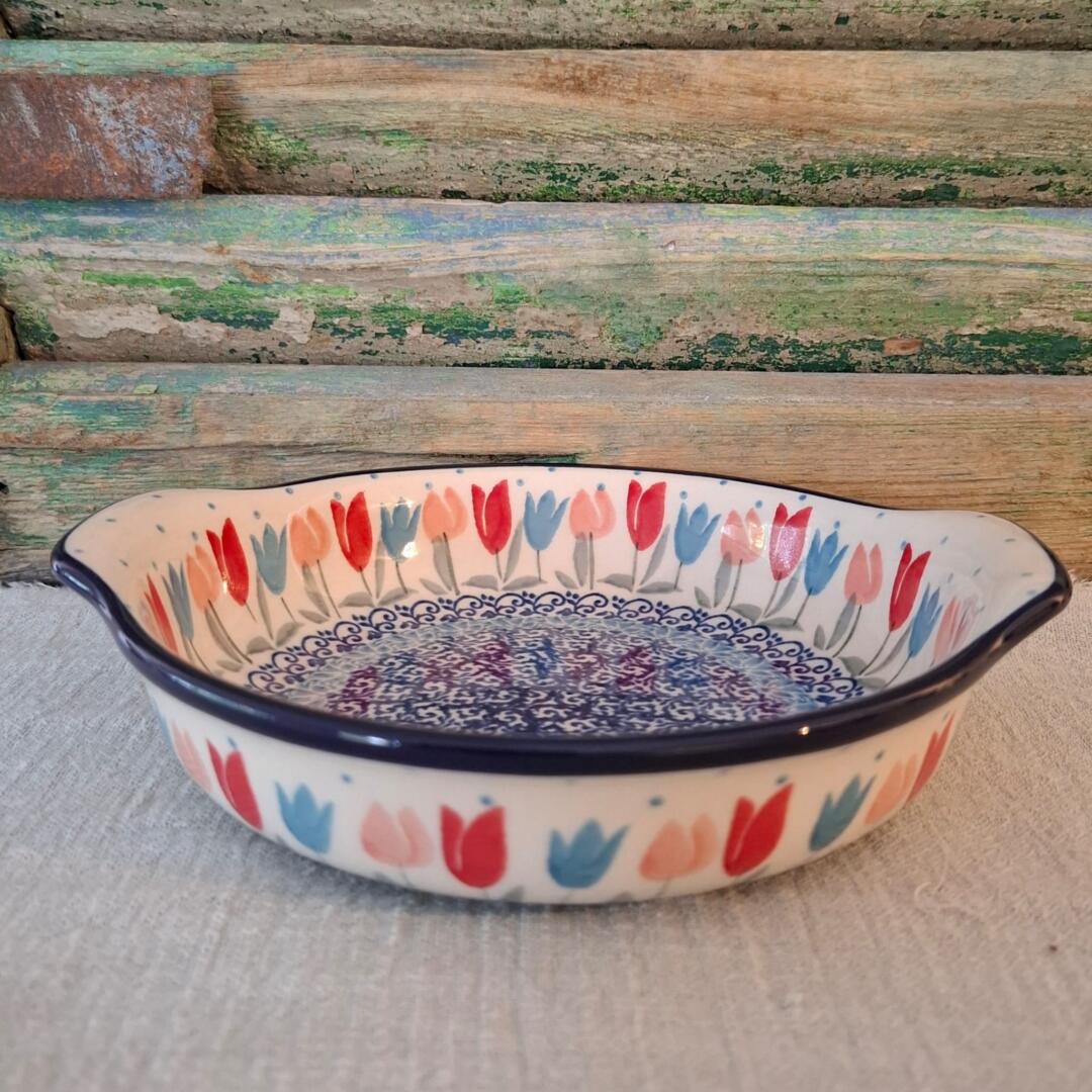 142* Bunzlau Ovenschaaltje 19cm met greepjes PinkTulip 2598x
